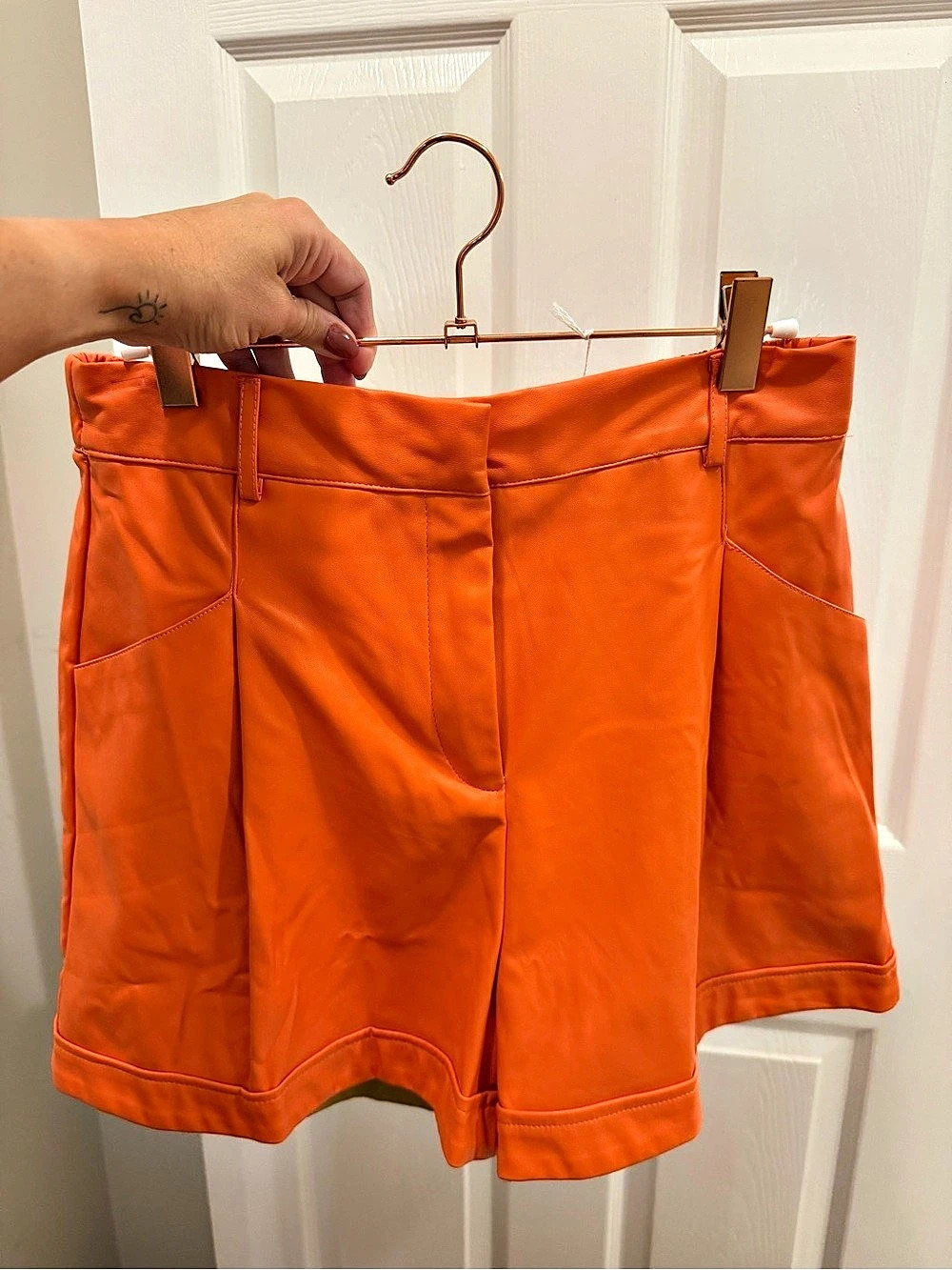 loweright Women's High-Waist Pleather Orange Shorts